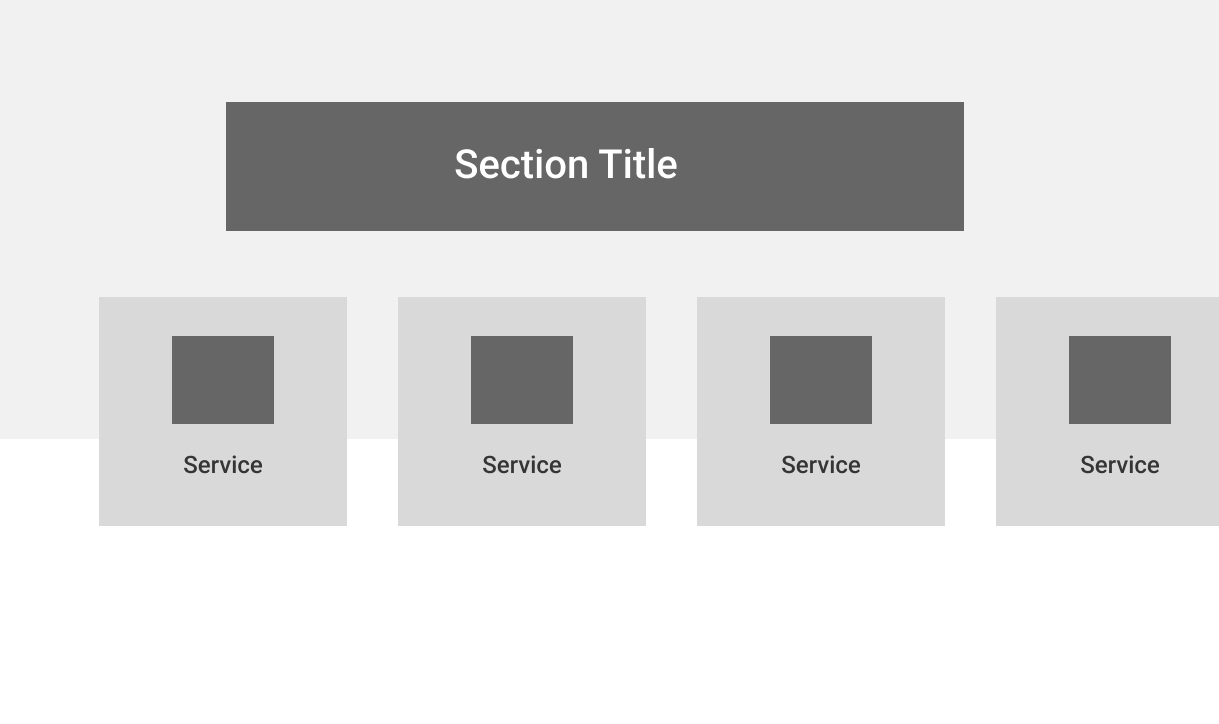Low-fidelity wireframe showing a section heading and a row of service cards