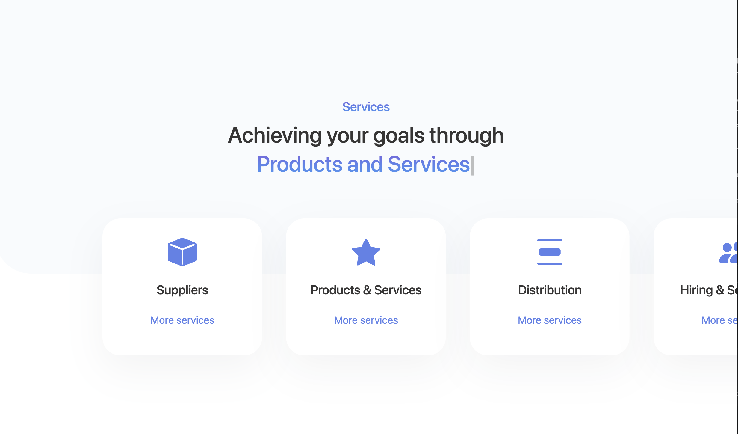 Medium-fidelity services page design with a heading and service cards